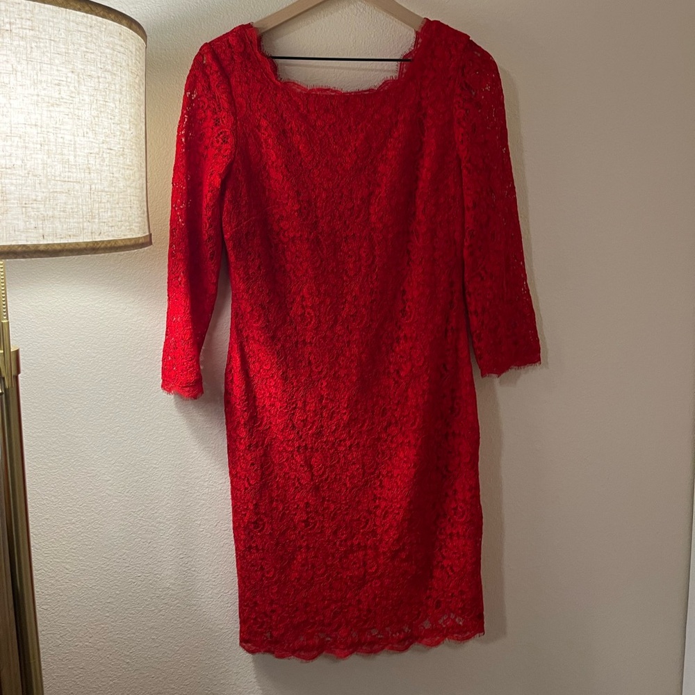 Cache Red Long Sleeve Lace Dress